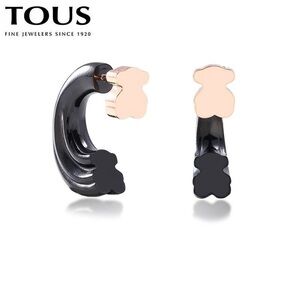 Tous Black and Gold Bear Hoop Earrings